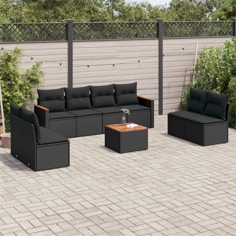 vidaXL 9 Piece Solid Acacia Wood Sofa Set in Black