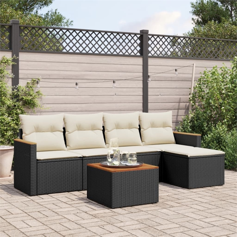 vidaXL 6 Piece Solid Acacia Wood Sofa Set in Black