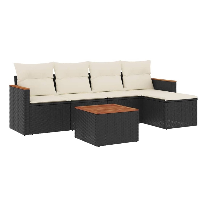 vidaXL 6 Piece Solid Acacia Wood Sofa Set in Black