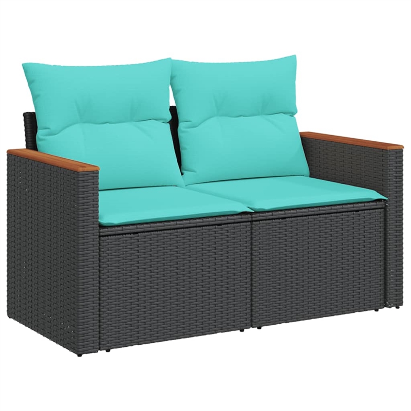 vidaXL 4 Piece Poly Rattan Small Patio Sofa Set in Black/Blue
