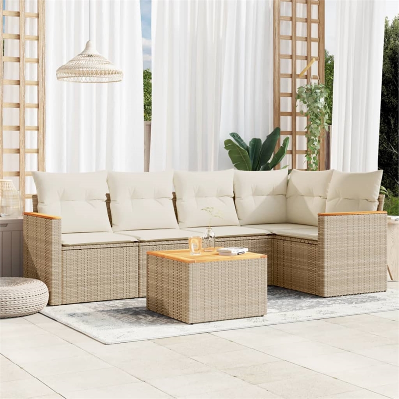 vidaXL 6 Piece Solid Acacia Wood Sofa Set in Beige