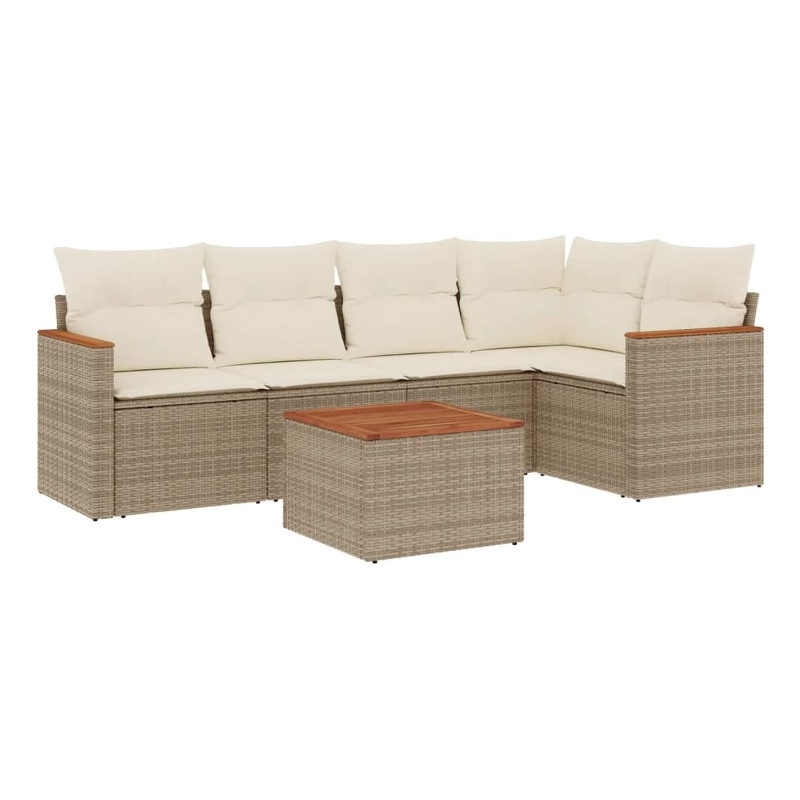 vidaXL 6 Piece Solid Acacia Wood Sofa Set in Beige