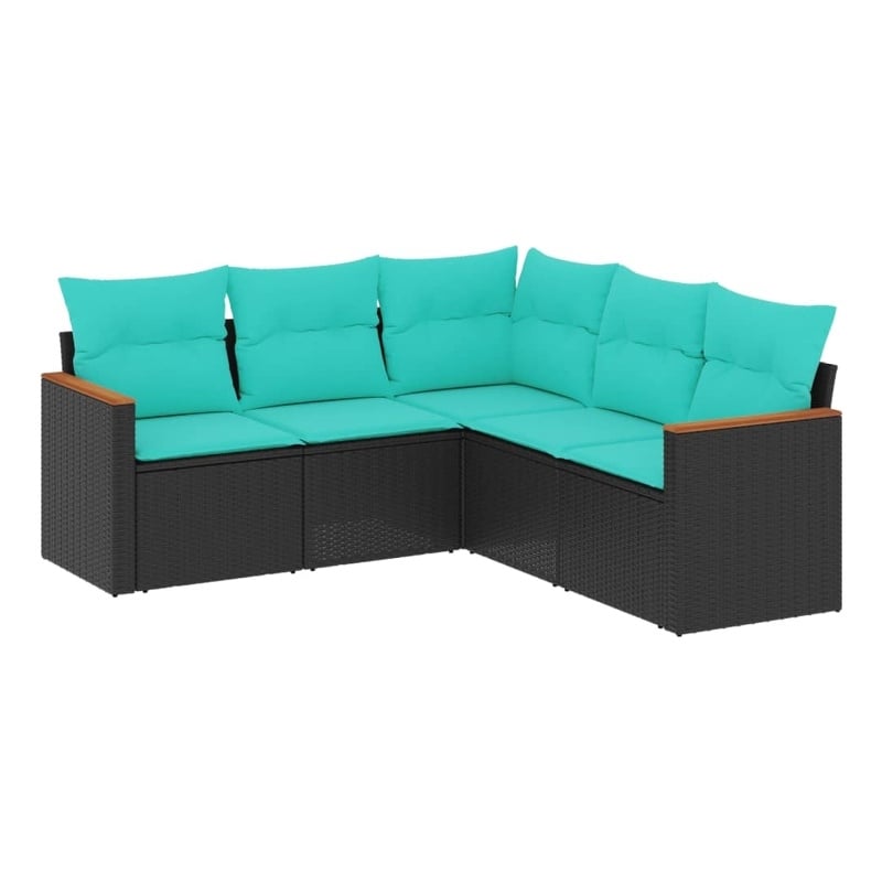 vidaXL 5 Piece Poly Rattan Patio Sofa Set in Black