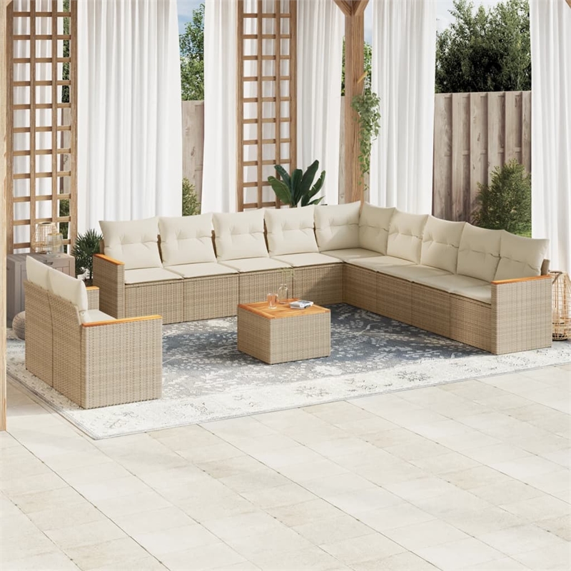 vidaXL 12 Piece Solid Acacia Wood Sofa Set in Beige