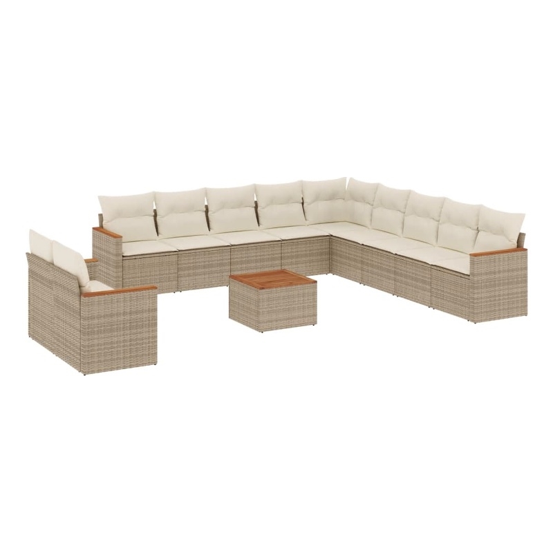 vidaXL 12 Piece Solid Acacia Wood Sofa Set in Beige