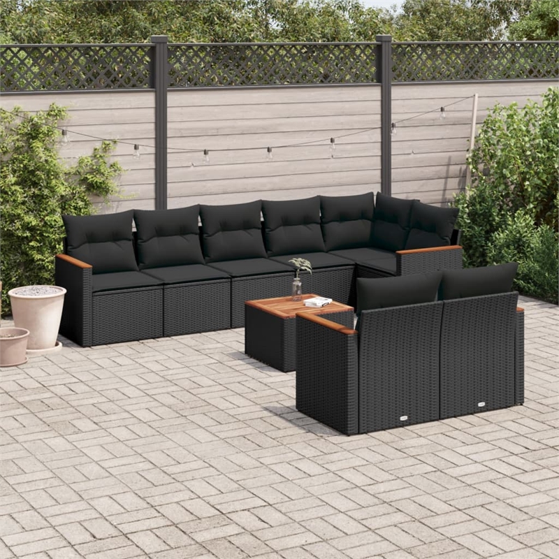 vidaXL 9 Piece Solid Acacia Wood Sofa Set in Black