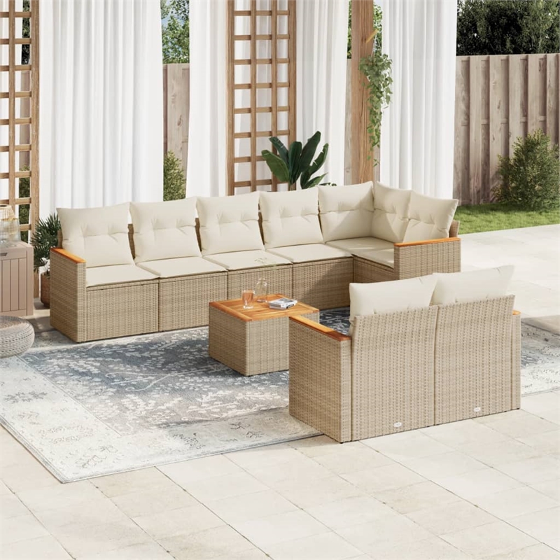 vidaXL 9 Piece Solid Acacia Wood Sofa Set in White/Cream/Beige