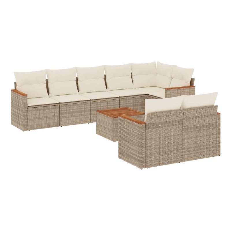 vidaXL 9 Piece Solid Acacia Wood Sofa Set in White/Cream/Beige