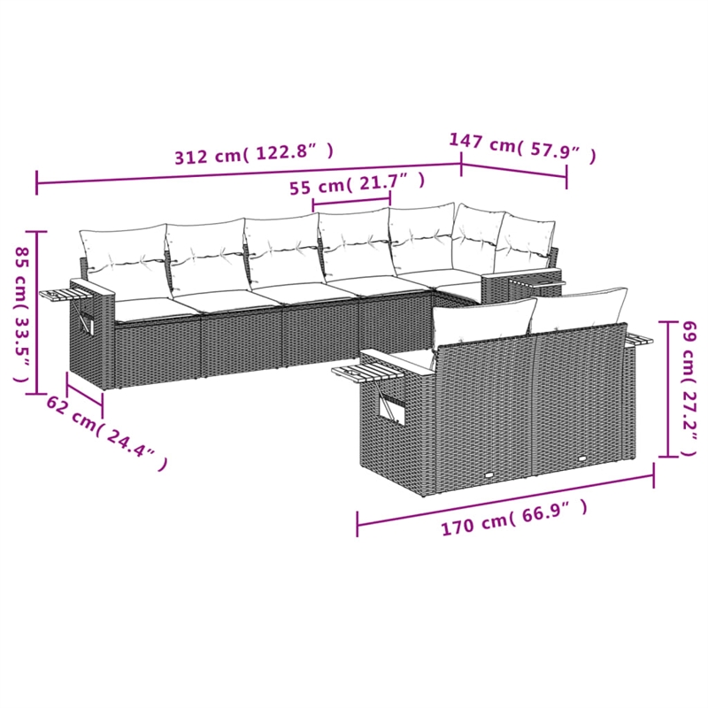vidaXL 8 Piece Solid Acacia Wood Small Sofa Set in Black