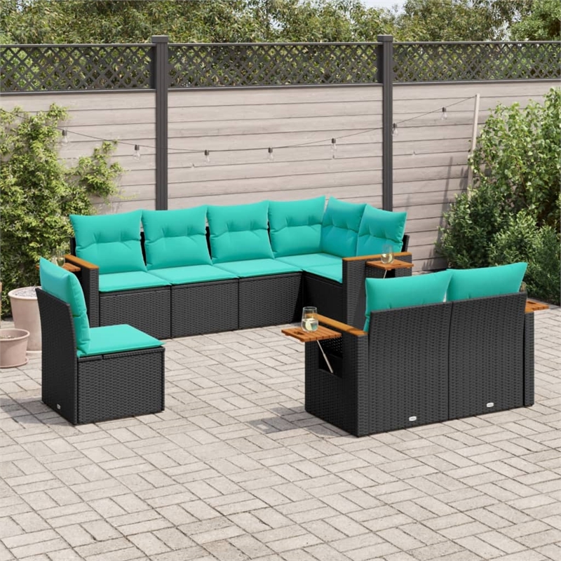 vidaXL 8 Piece Solid Acacia Wood Small Patio Sofa Set in Black/Blue