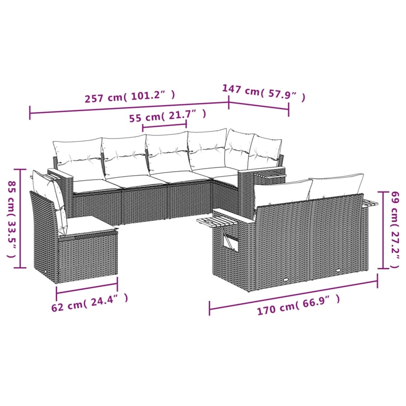 vidaXL 8 Piece Solid Acacia Wood Small Patio Sofa Set in Black/Blue