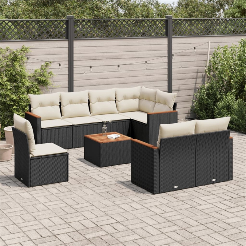 vidaXL 9 Piece Solid Acacia Wood Small Sofa Set in Black/White/Cream