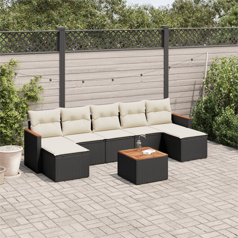 vidaXL 8 Piece Solid Acacia Wood Sofa Set in Black