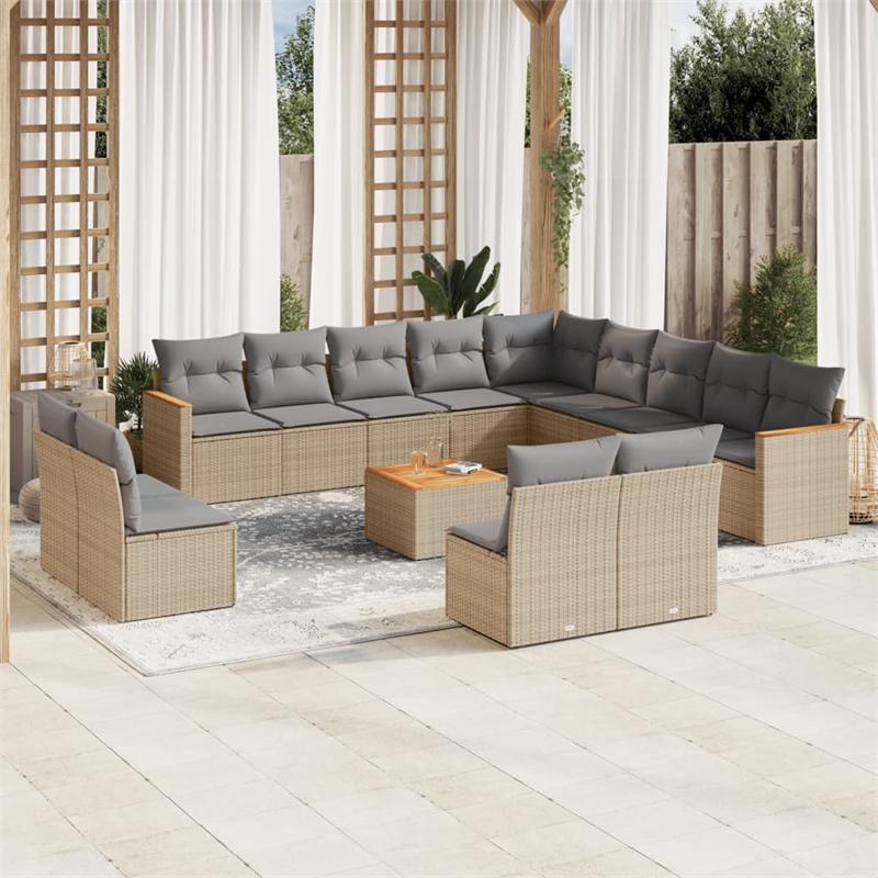 vidaXL 14 Piece Solid Acacia Wood Small Sofa Set in Gray/Beige