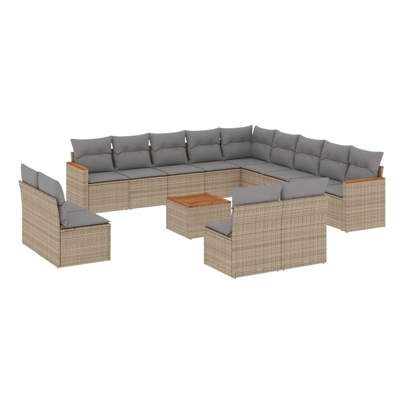 vidaXL 14 Piece Solid Acacia Wood Small Sofa Set in Gray/Beige