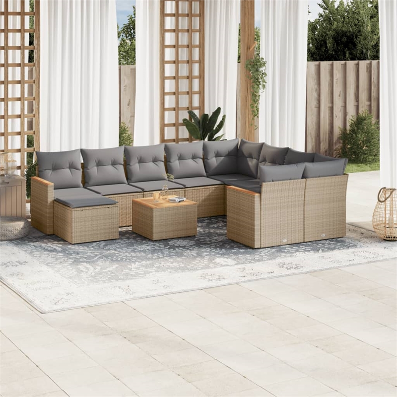 vidaXL 11 Piece Solid Acacia Wood Sofa Set in Gray/Beige