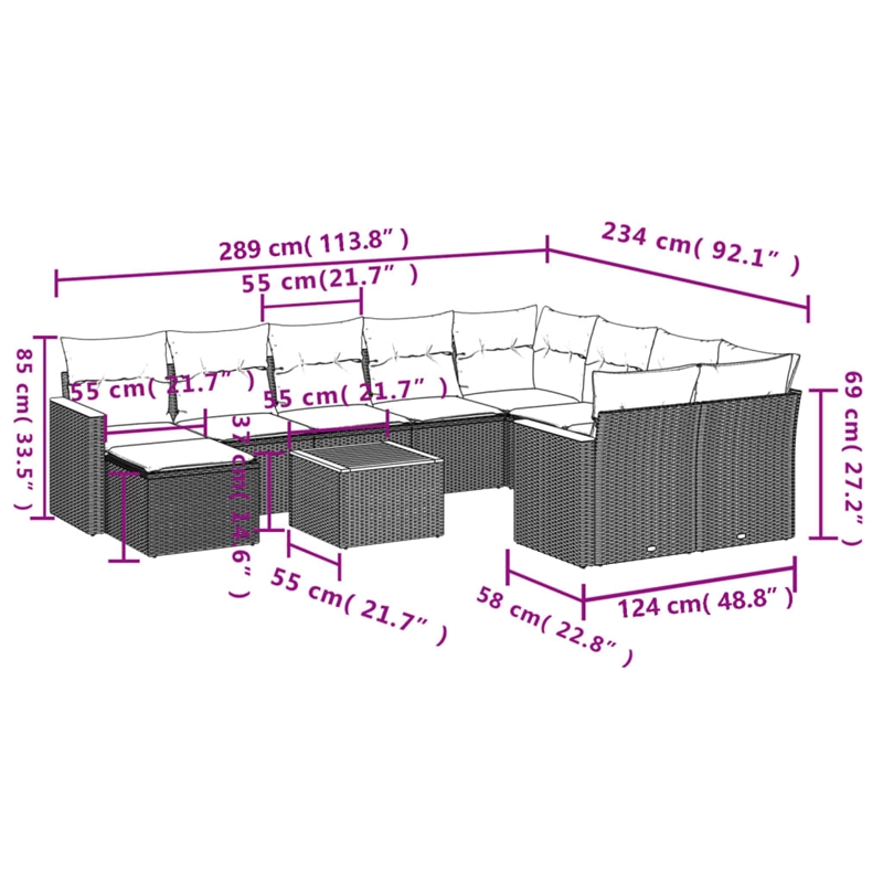 vidaXL 11 Piece Solid Acacia Wood Sofa Set in Gray/Beige