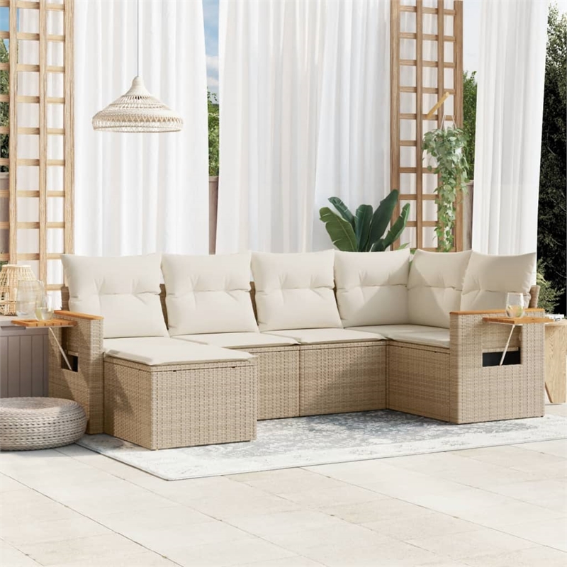 vidaXL 6 Piece Solid Acacia Wood Sofa Set in Cream/Beige