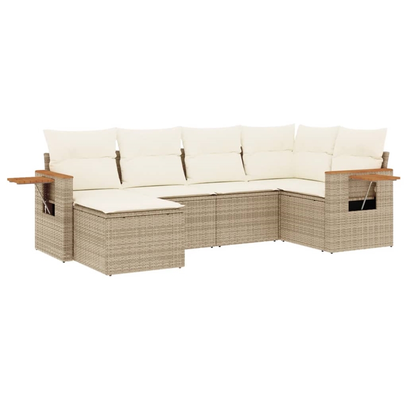 vidaXL 6 Piece Solid Acacia Wood Sofa Set in Cream/Beige