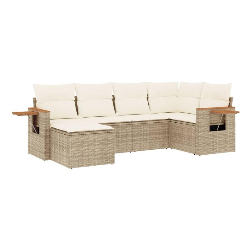 vidaXL 6 Piece Solid Acacia Wood Sofa Set in Cream/Beige