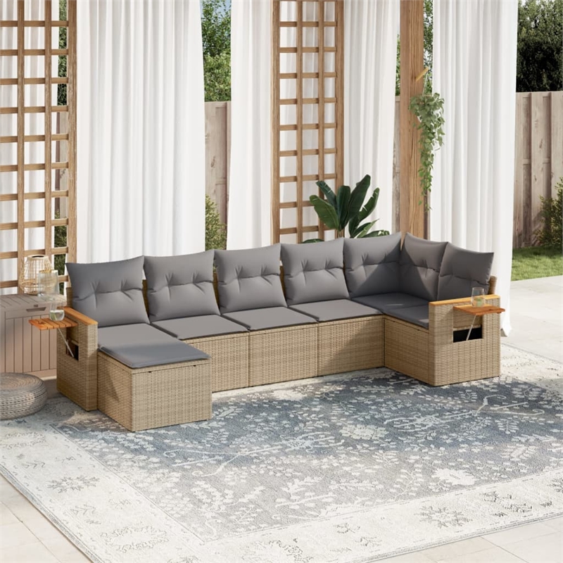 vidaXL 7 Piece Solid Acacia Wood Sofa Set in Gray/Beige