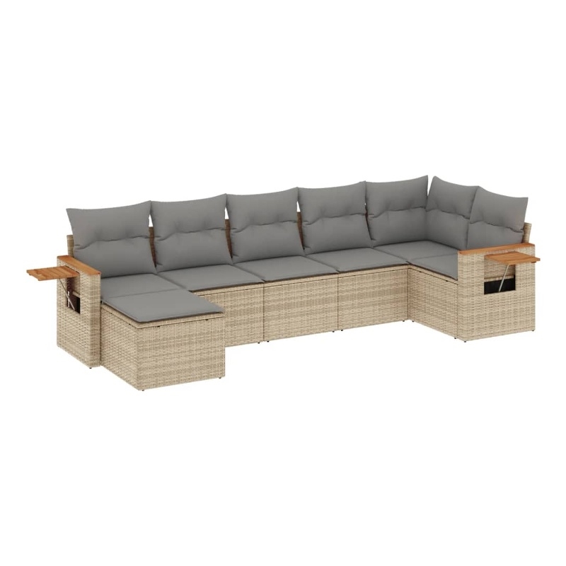 vidaXL 7 Piece Solid Acacia Wood Sofa Set in Gray/Beige