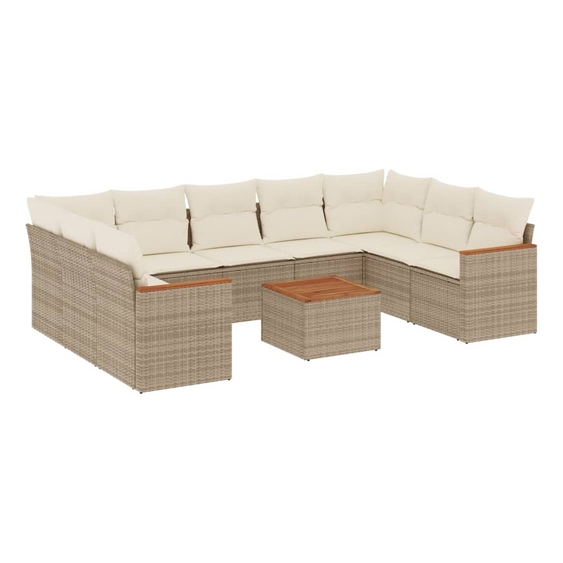 vidaXL 10 Piece Solid Acacia Wood Sofa Set in White/Cream/Beige