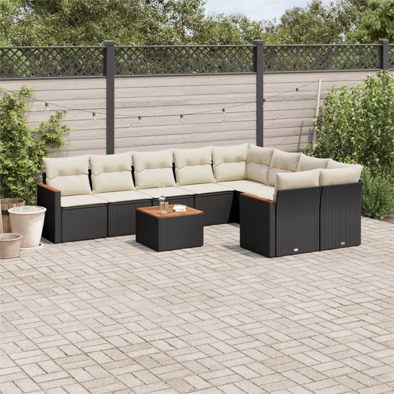 vidaXL 10 Piece Solid Acacia Wood Sofa Set in Black/White/Cream