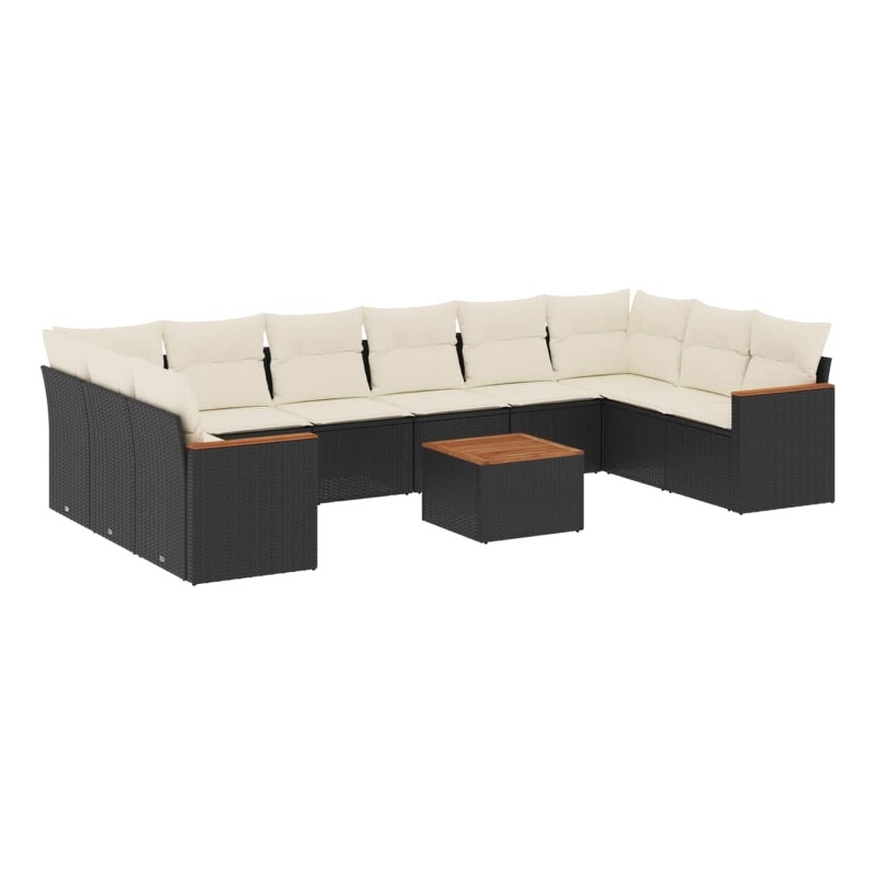 vidaXL 11 Piece Solid Acacia Wood Sofa Set in Black/White/Cream