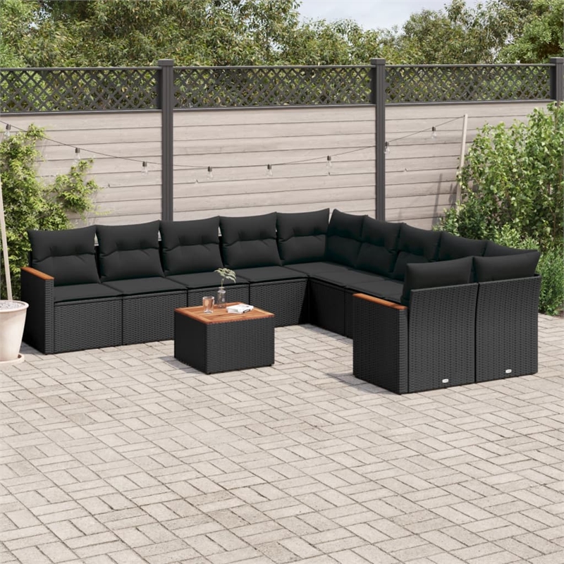 vidaXL 11 Piece Solid Acacia Wood Sofa Set in Black