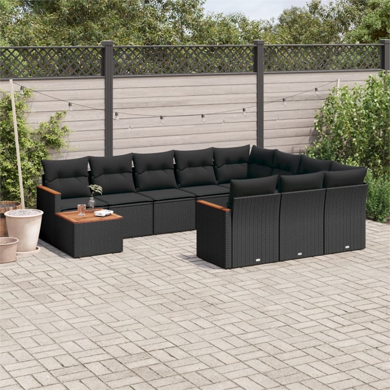 vidaXL 11 Piece Solid Acacia Wood Sofa Set in Black