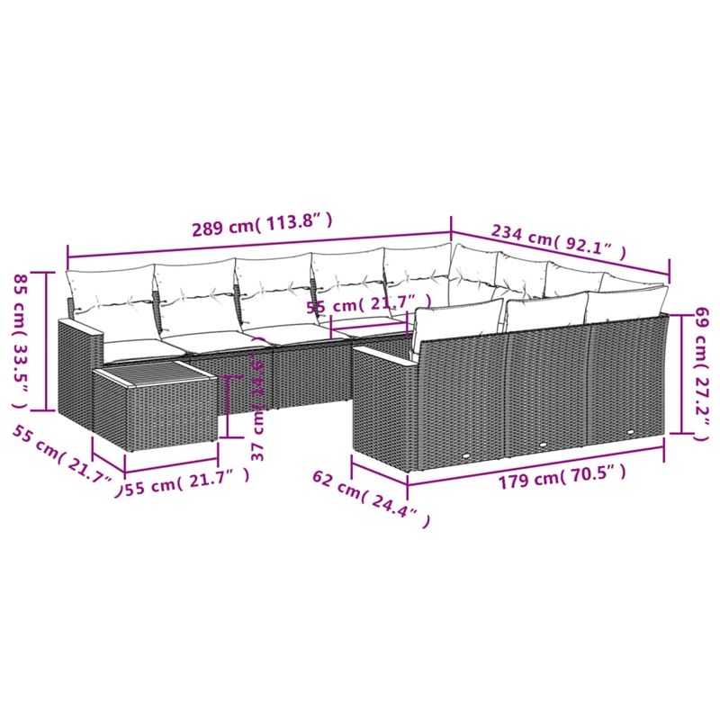 vidaXL 11 Piece Solid Acacia Wood Sofa Set in Black