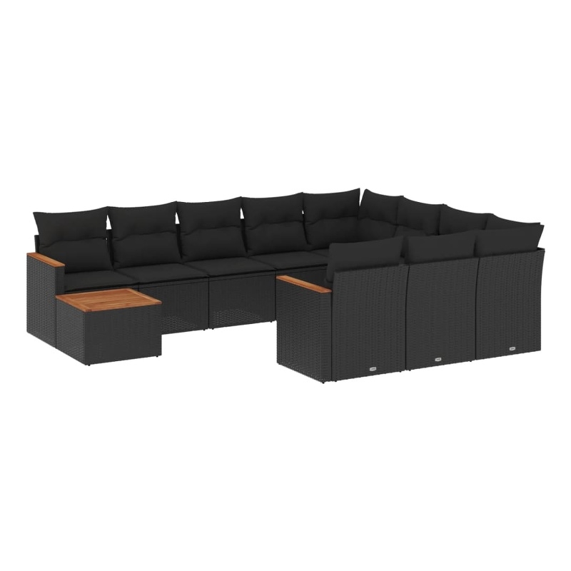 vidaXL 11 Piece Solid Acacia Wood Sofa Set in Black