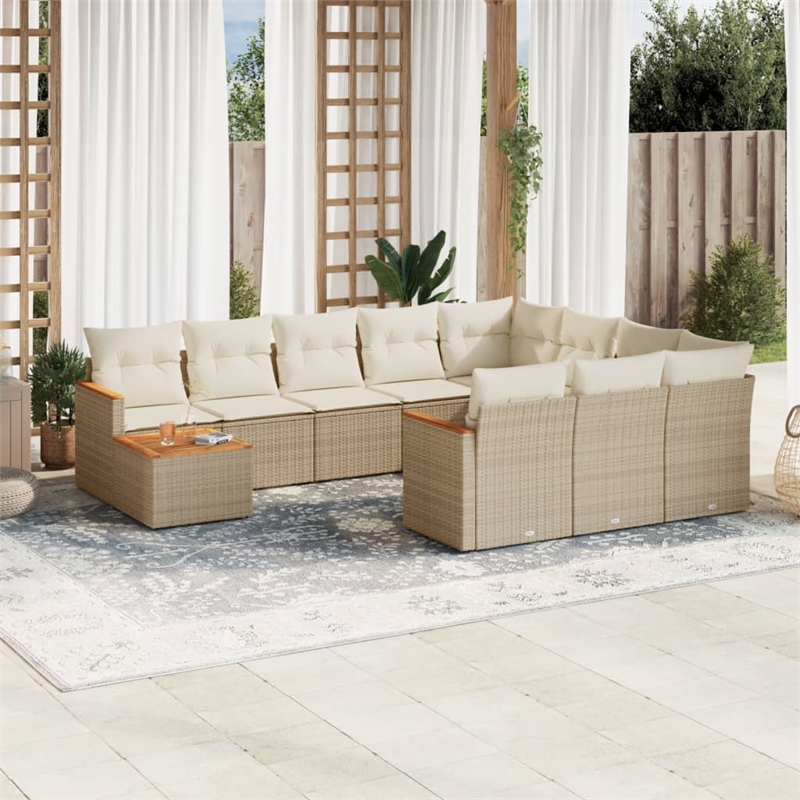 vidaXL 11 Piece Solid Acacia Wood Sofa Set in White/Cream/Beige