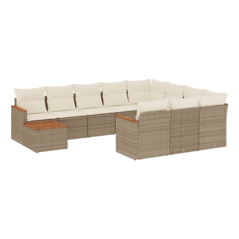 vidaXL 11 Piece Solid Acacia Wood Sofa Set in White/Cream/Beige