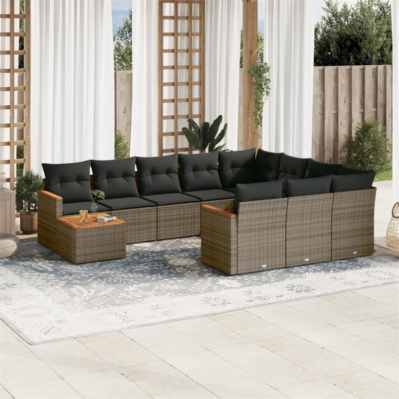 vidaXL 11 Piece Solid Acacia Wood Sofa Set in Gray