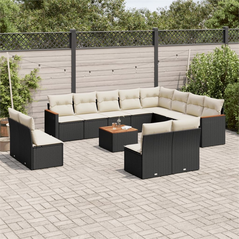vidaXL 13 Piece Solid Acacia Wood Sofa Set in Black