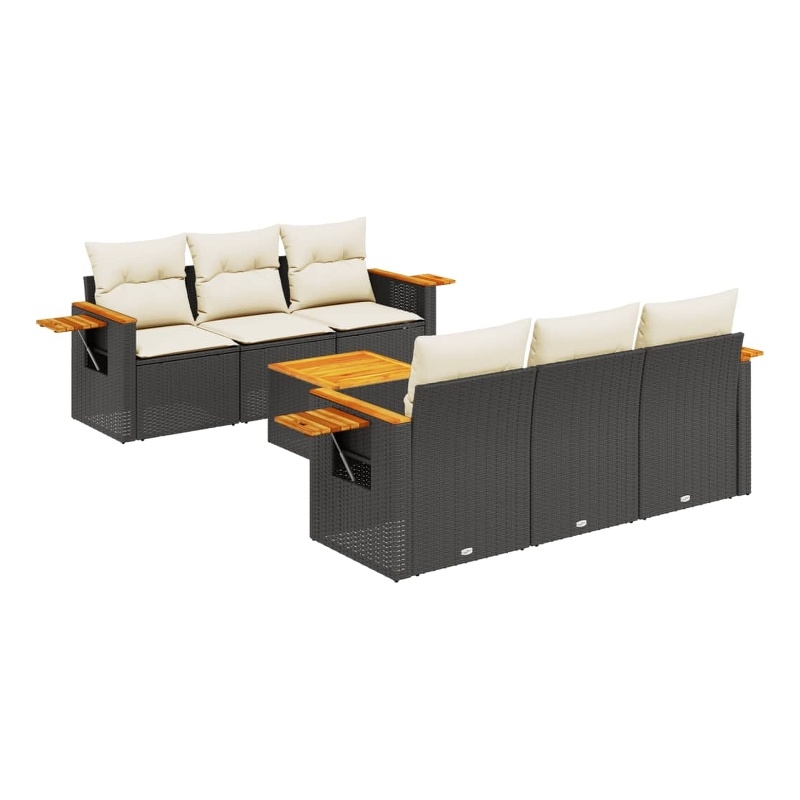 vidaXL Solid Acacia Wood Small Sofa Set in Black/White/Cream