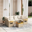 vidaXL 7 Piece Solid Acacia Wood Sofa Set in White/Cream/Beige