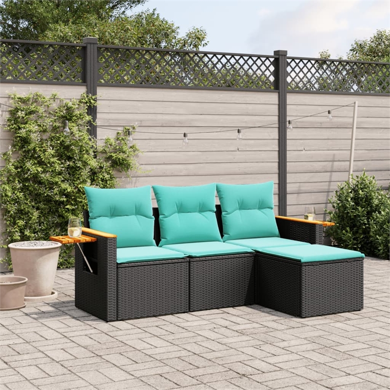 vidaXL 4 Piece Poly Rattan Patio Sofa Set in Black/Blue