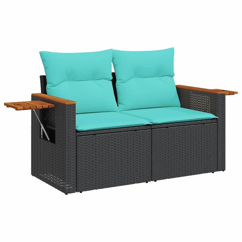 vidaXL 4 Piece Poly Rattan Patio Sofa Set in Black/Blue