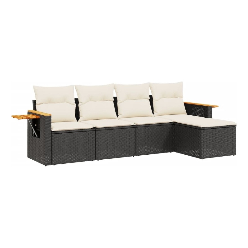 vidaXL 5 Piece Solid Acacia Wood Sofa Set in Black/White/Cream