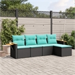 vidaXL 5 Piece Solid Acacia Wood Patio Sofa Set in Black/Blue