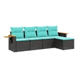 vidaXL 5 Piece Solid Acacia Wood Patio Sofa Set in Black/Blue