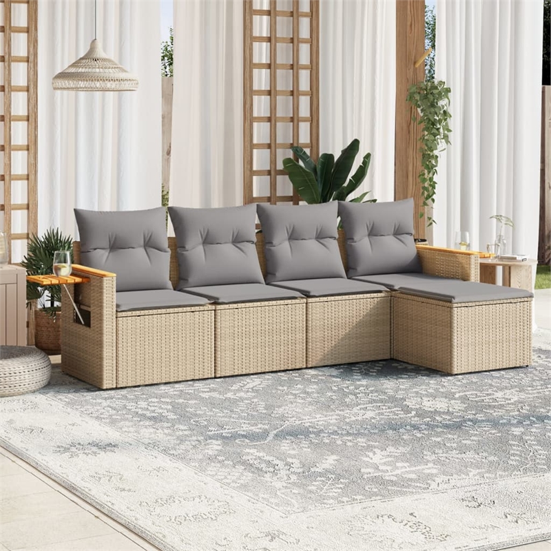 vidaXL 5 Piece Solid Acacia Wood Sofa Set in Gray/Beige