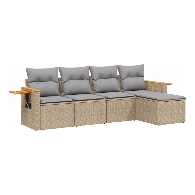 vidaXL 5 Piece Solid Acacia Wood Sofa Set in Gray/Beige