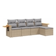 vidaXL 5 Piece Solid Acacia Wood Sofa Set in Gray/Beige