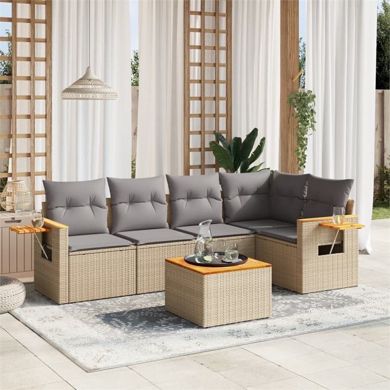 vidaXL 6 Piece Solid Acacia Wood Sofa Set in Gray/Beige