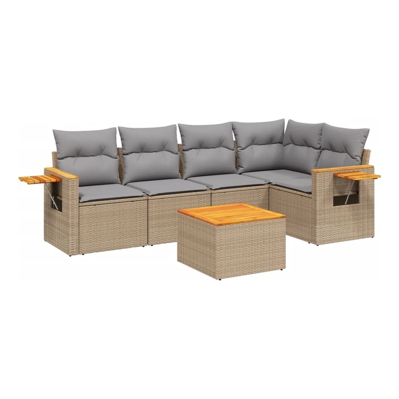 vidaXL 6 Piece Solid Acacia Wood Sofa Set in Gray/Beige