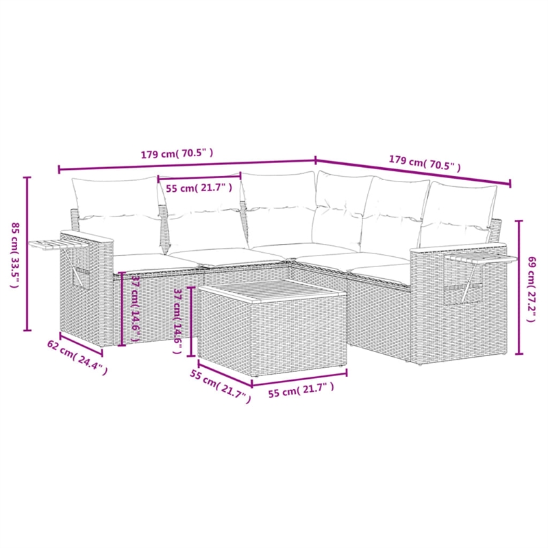 vidaXL 6 Piece Solid Acacia Wood Sofa Set in Black/Cream